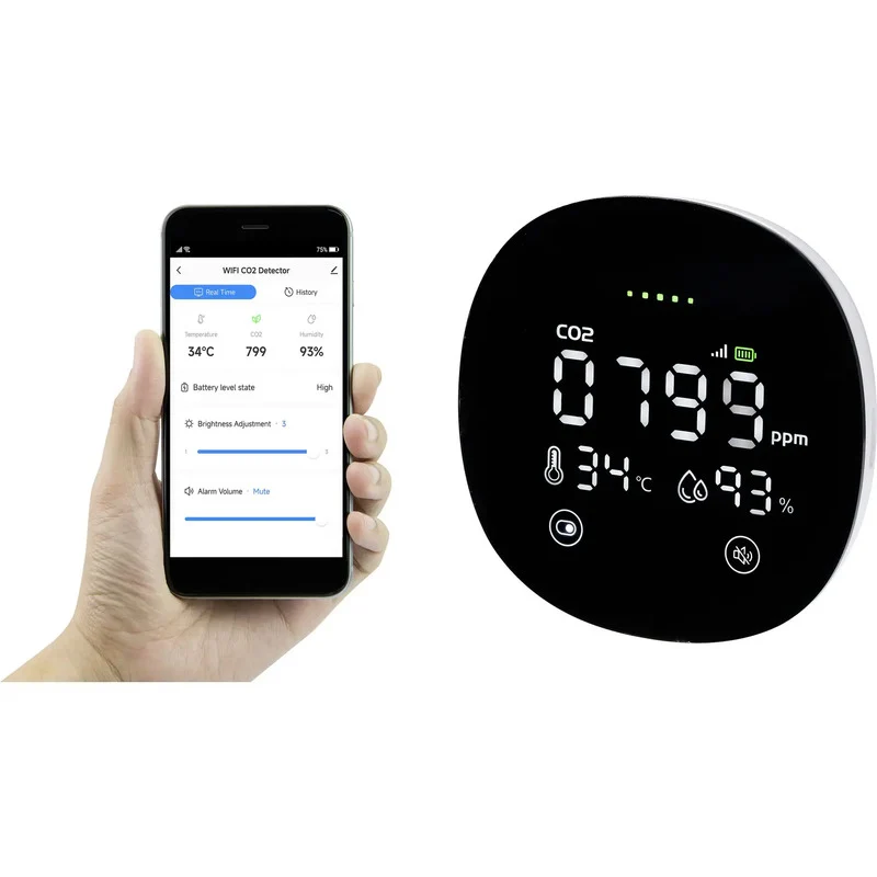 B-Ware Kohlendioxid Melder App Steuerung Thermometer Hydrometer Messgerät