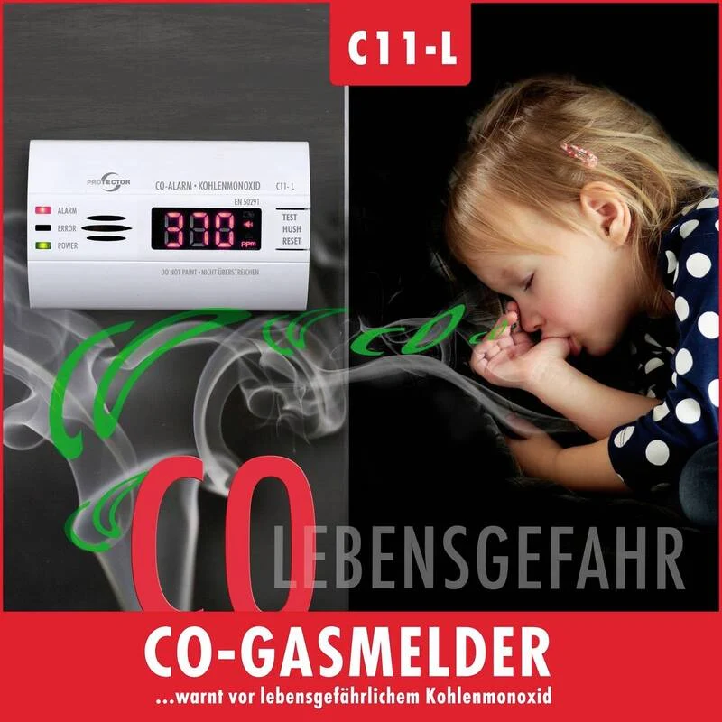 B-Ware Protector C11 L Kohlenmonoxid Melder Warnmelder Kohlenmonoxid Batteriebetrieben