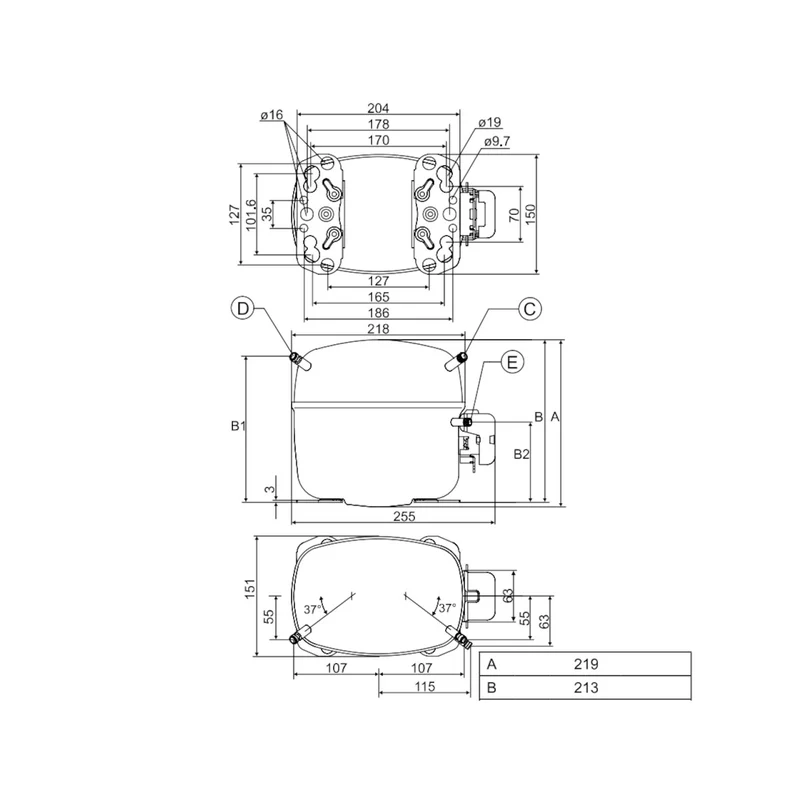 Kompressor SC18CLX mit Ölausgleich Danfoss Secop