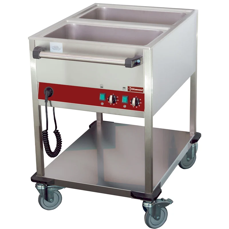 Fahrbarer Warmhaltewagen , 2x GN 1/1 , 2 getrennte Becken , Edelstahl, CT221/D-N