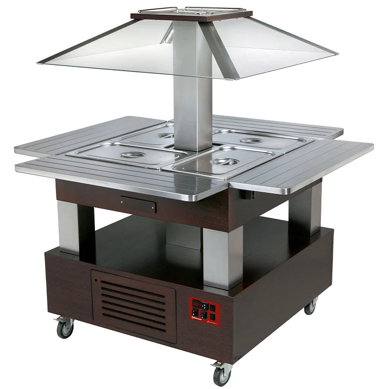 Salatbar Kühlinsel 4 x GN 1/1 , Wenge-Dekor mit elektrischer Haube, CSB/4D-B1-R2_KM