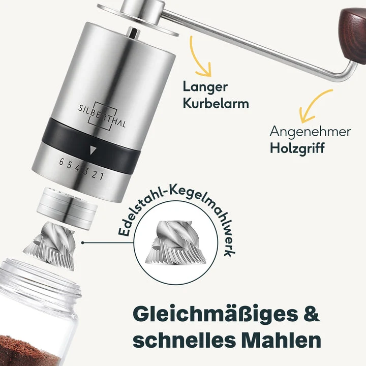 B-Ware SILBERTHAL Kaffeemühle Handmühle Kaffeebereiter Edelstahl Glas Kegelmahlwerk