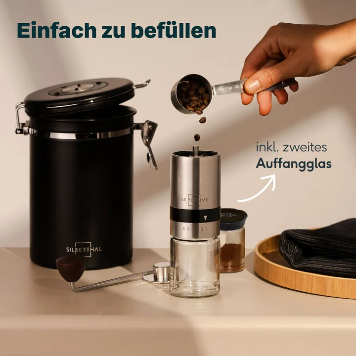 B-Ware SILBERTHAL Kaffeemühle Handmühle Kaffeebereiter Edelstahl Glas Kegelmahlwerk