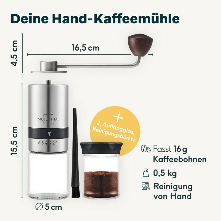 B-Ware SILBERTHAL Kaffeemühle Handmühle Kaffeebereiter Edelstahl Glas Kegelmahlwerk