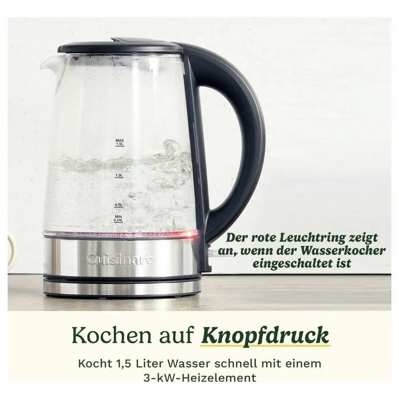 B-Ware Cuisinart Wasserkocher Teekocher Glasklar 1,5l Kocher für heiße Getränke Küche