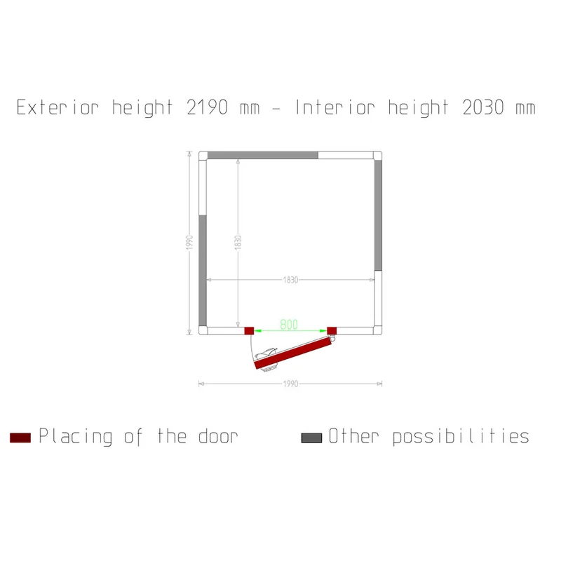 Tiefkühlzelle 6,8 m³ , 80 mm Isolierung , Tür flexibel positionierbar, C65B/BF