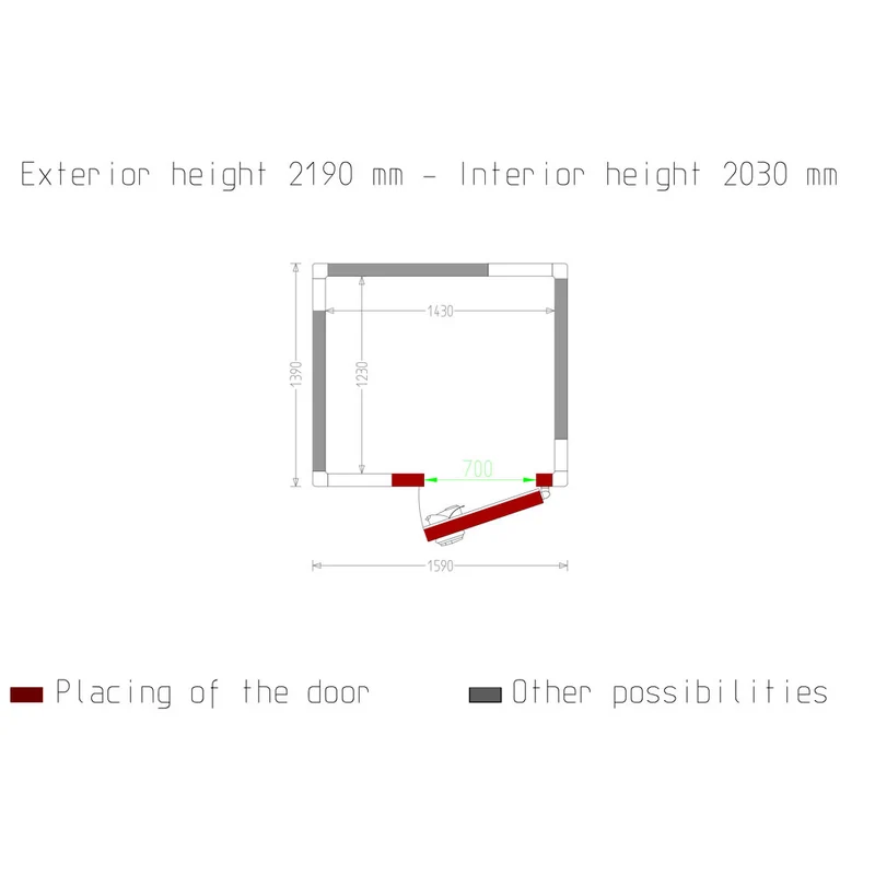 Tiefkühlzelle 3,6 m³ , 80 mm Isolierung , Tür flexibel positionierbar, C40B/BF