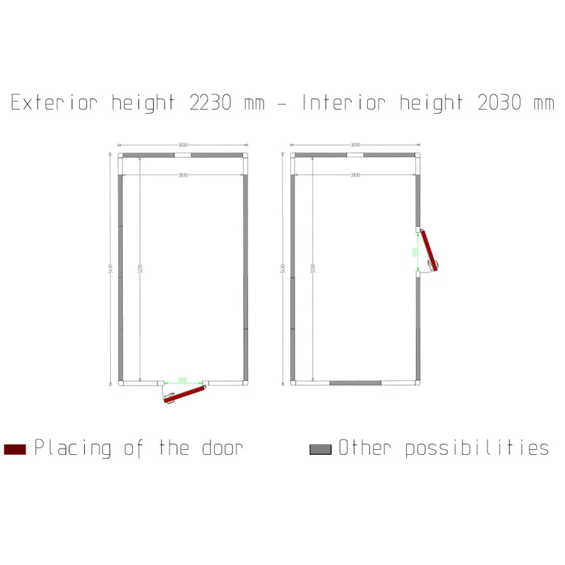 Modulare Tiefkühlzelle 33 m³ , 100mm Isolierung , flexible Türposition, C3310/XBF