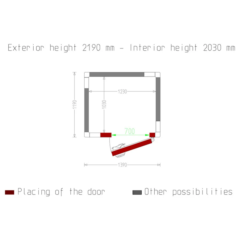 Tiefkühlzelle 2,57 m³ , 80 mm Isolierung , Türanschlag flexibel wählbar, C26B/BF