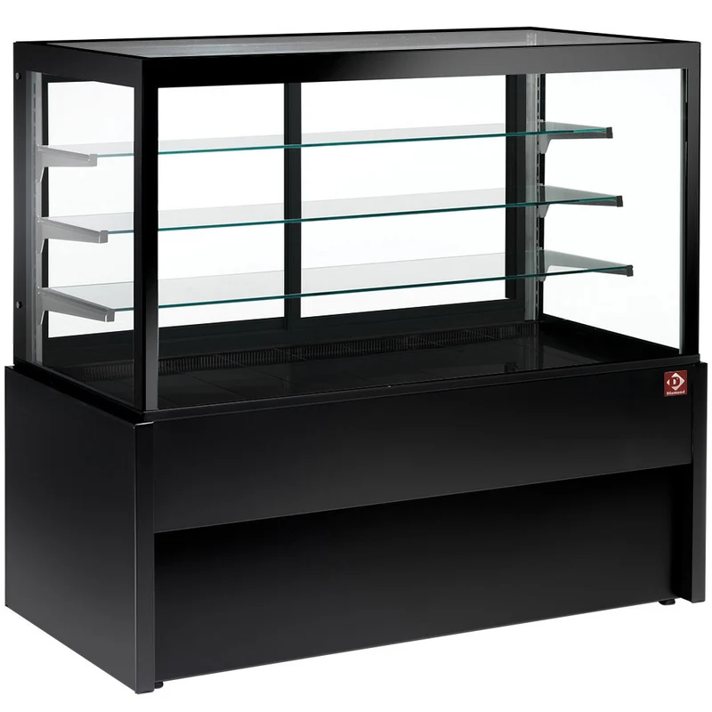 Ungekühlte Panorama-Verkaufsvitrine 100 cm , 4 Ebenen mit LED-Beleuchtung , Schwarz, CB10NN-B9-P