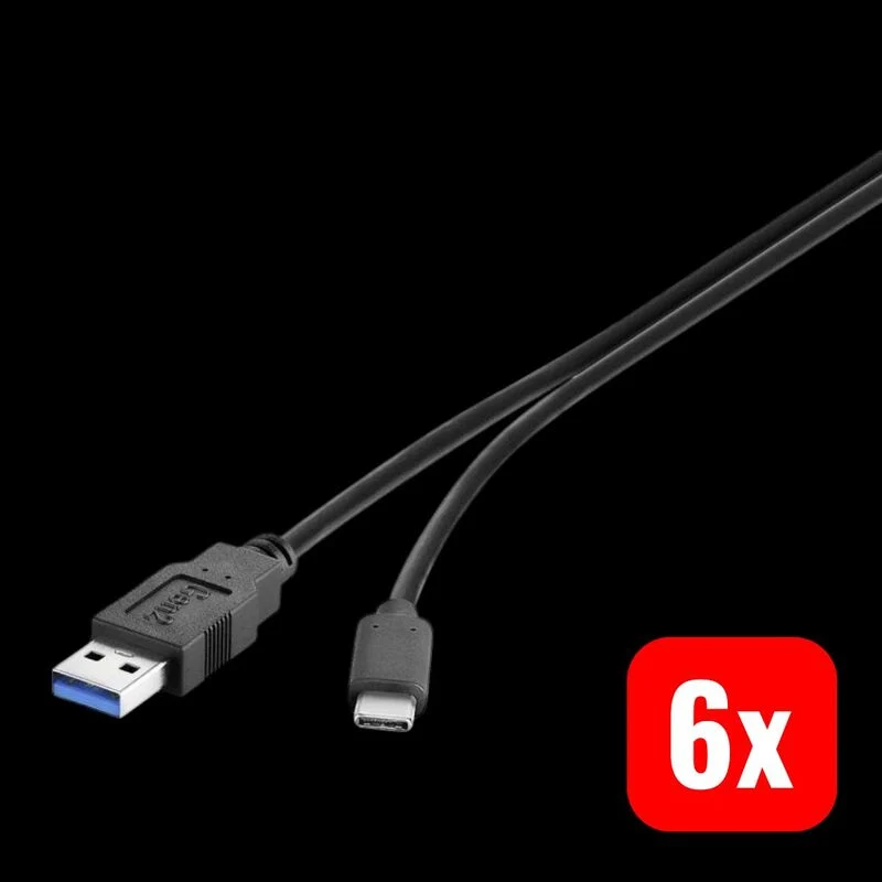 6x B-Ware Renkforce USB-Kabel USB 3.2 Gen1 USB-A auf USB-C Stecker 0,30m schwarz 10GBit/s